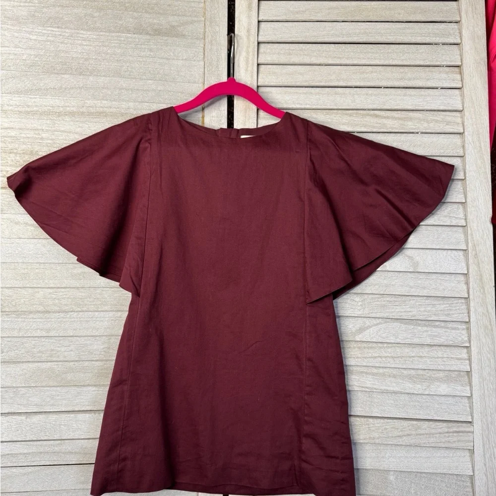 Marin & Morgan Girls Maroon Flutter Sleeve Dress Size 4T Cotton Casual